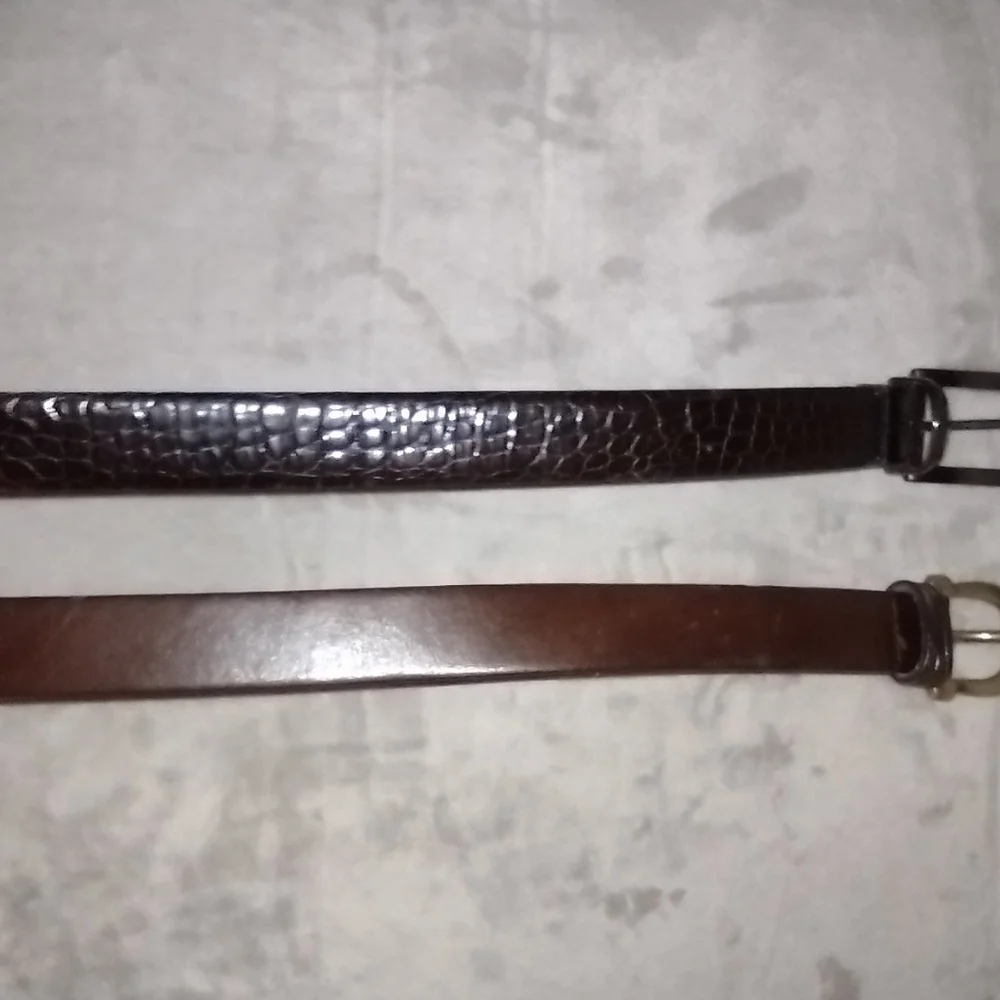 Two Brown Genuine Leather Belts, 36